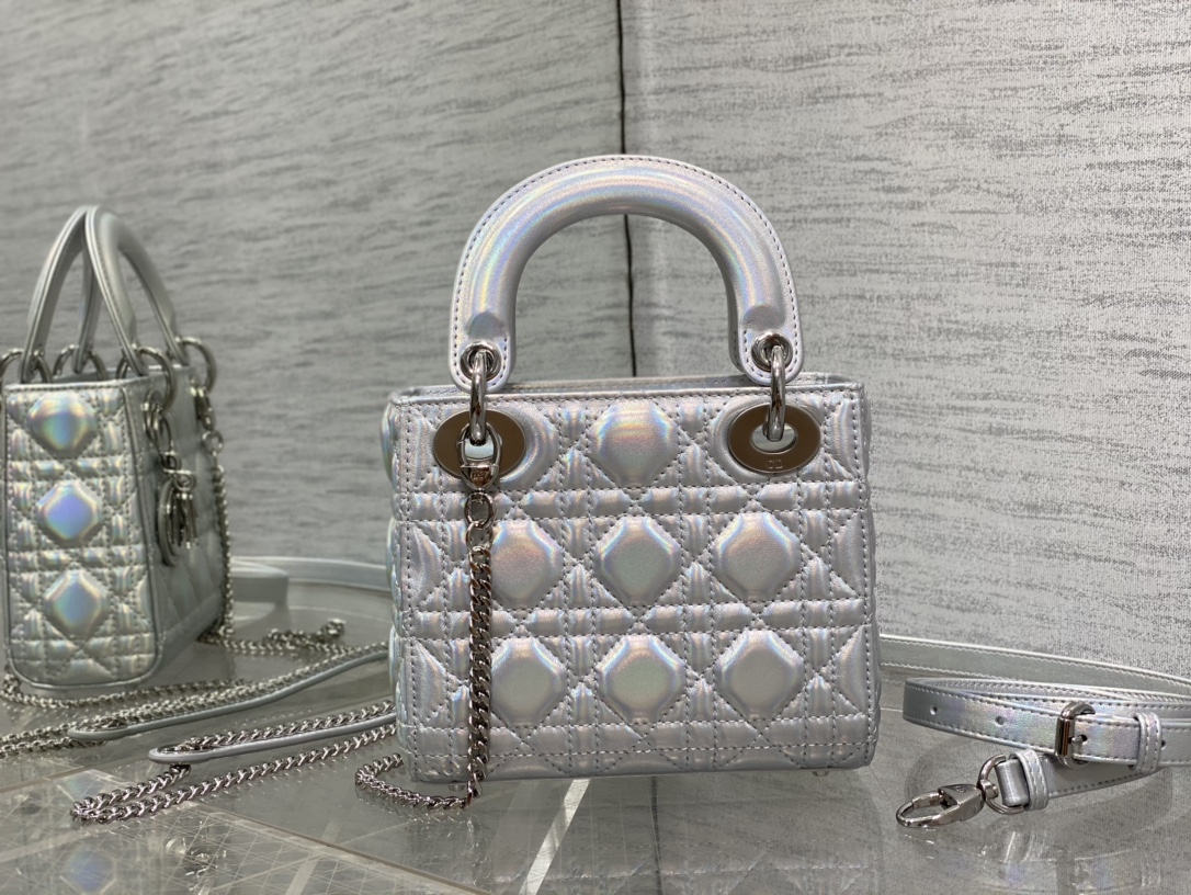 Mini Lady Dior Bag Silver Cannage Lambskin